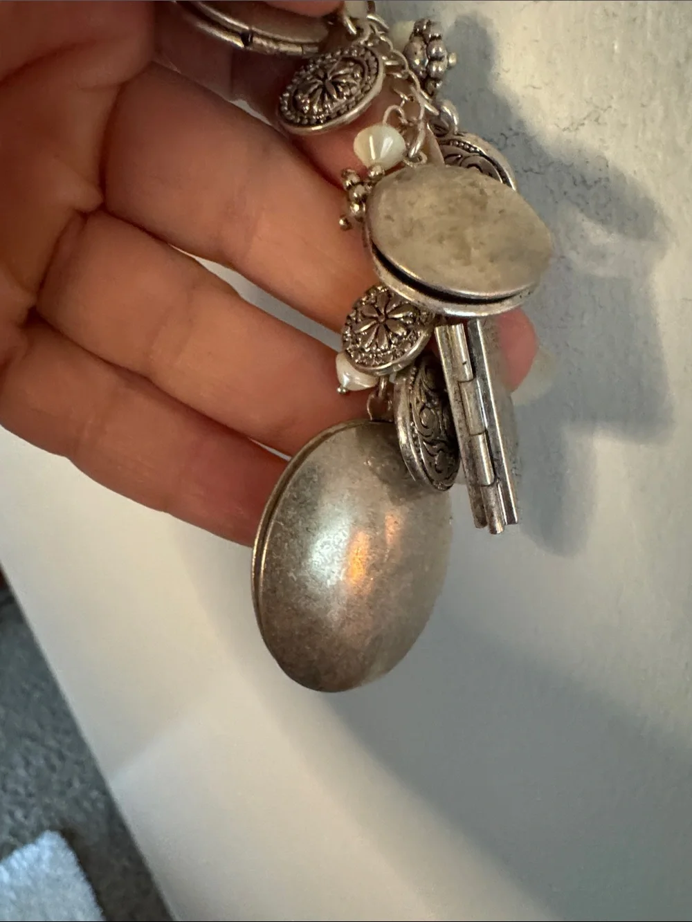 Premier Designs Silver-Tone Leaf & Charm for Photo Lockets Necklace